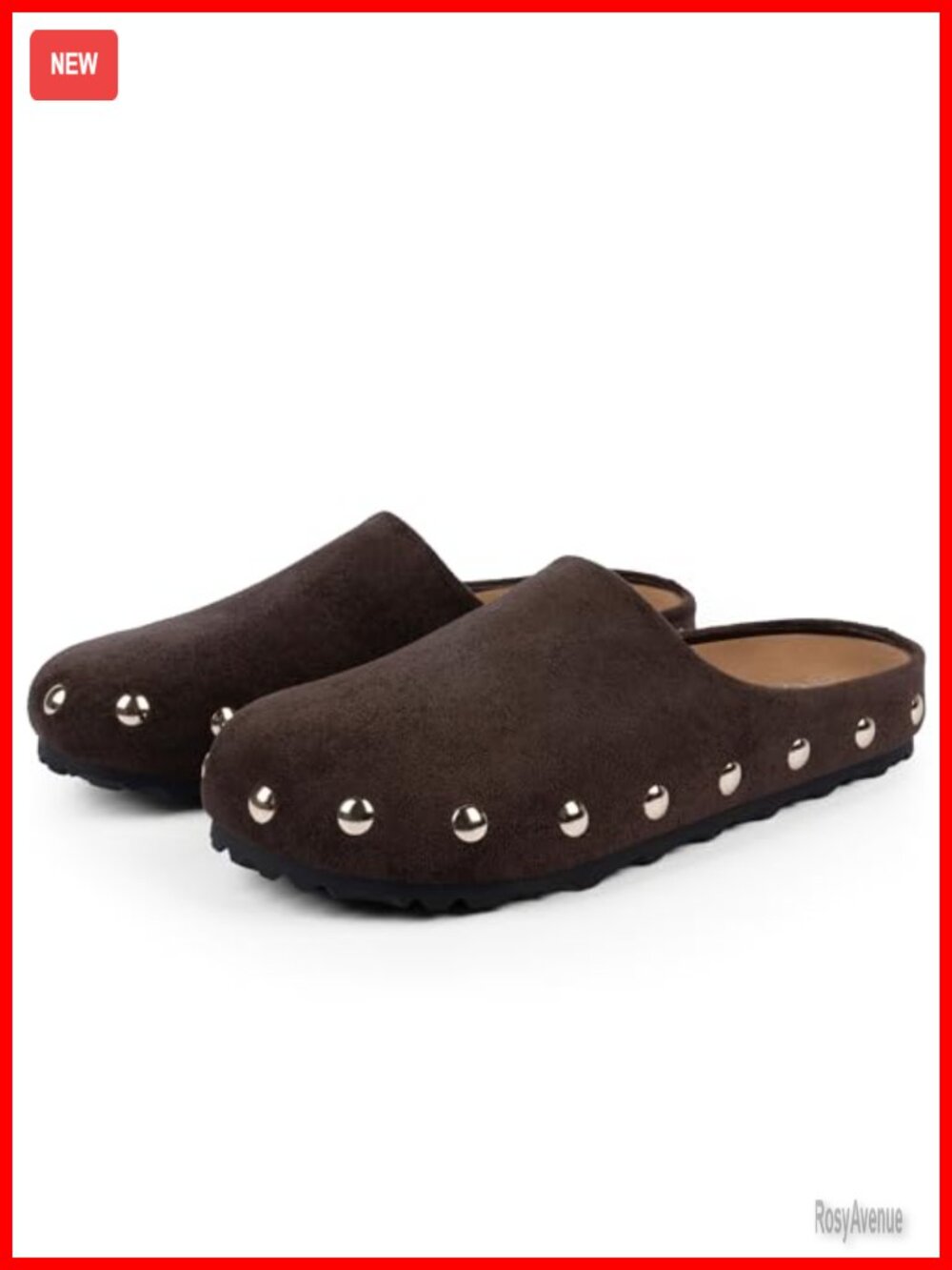 Women's Faux Suede Studded Mules Clogs Slip On Round Toe Comfortable Footbed - Picture 4 of 6